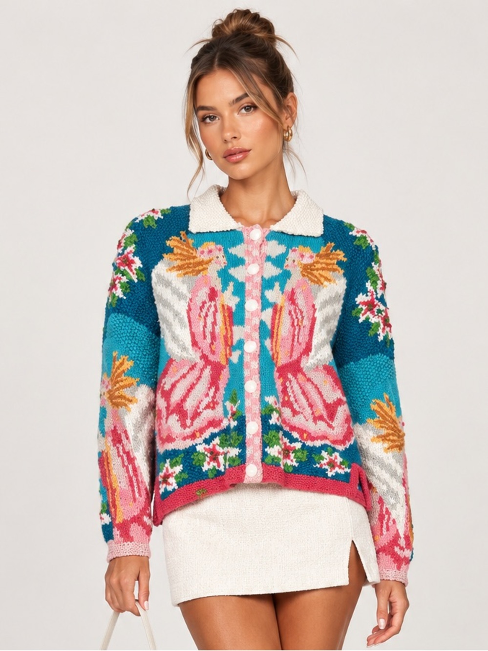 RARE Cardigan Bay Floral Bird Knit Cardigan Sweater - Size S